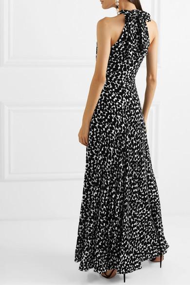 Raquel Diniz - Giovanna printed velvet halterneck gown in Black/white, Size 6 photo 5