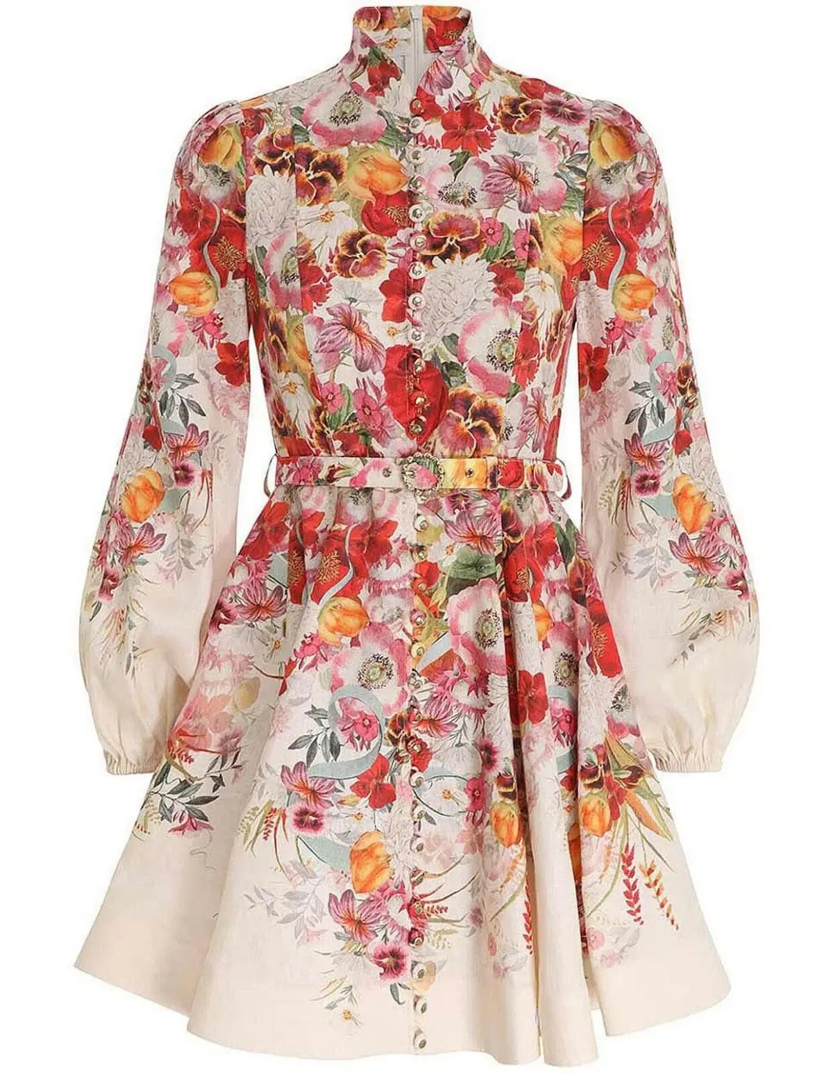 Zimmermann Wonderland Buttoned Mini Dress Poppy Ivory Borderize 2 / AU 12 photo 3