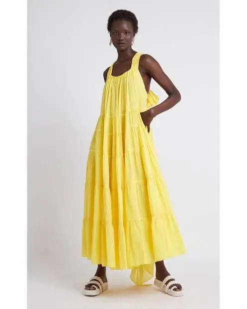 Aje Le Mempris Tiered Maxi Dress Daisy Yellow Size 4 photo 3