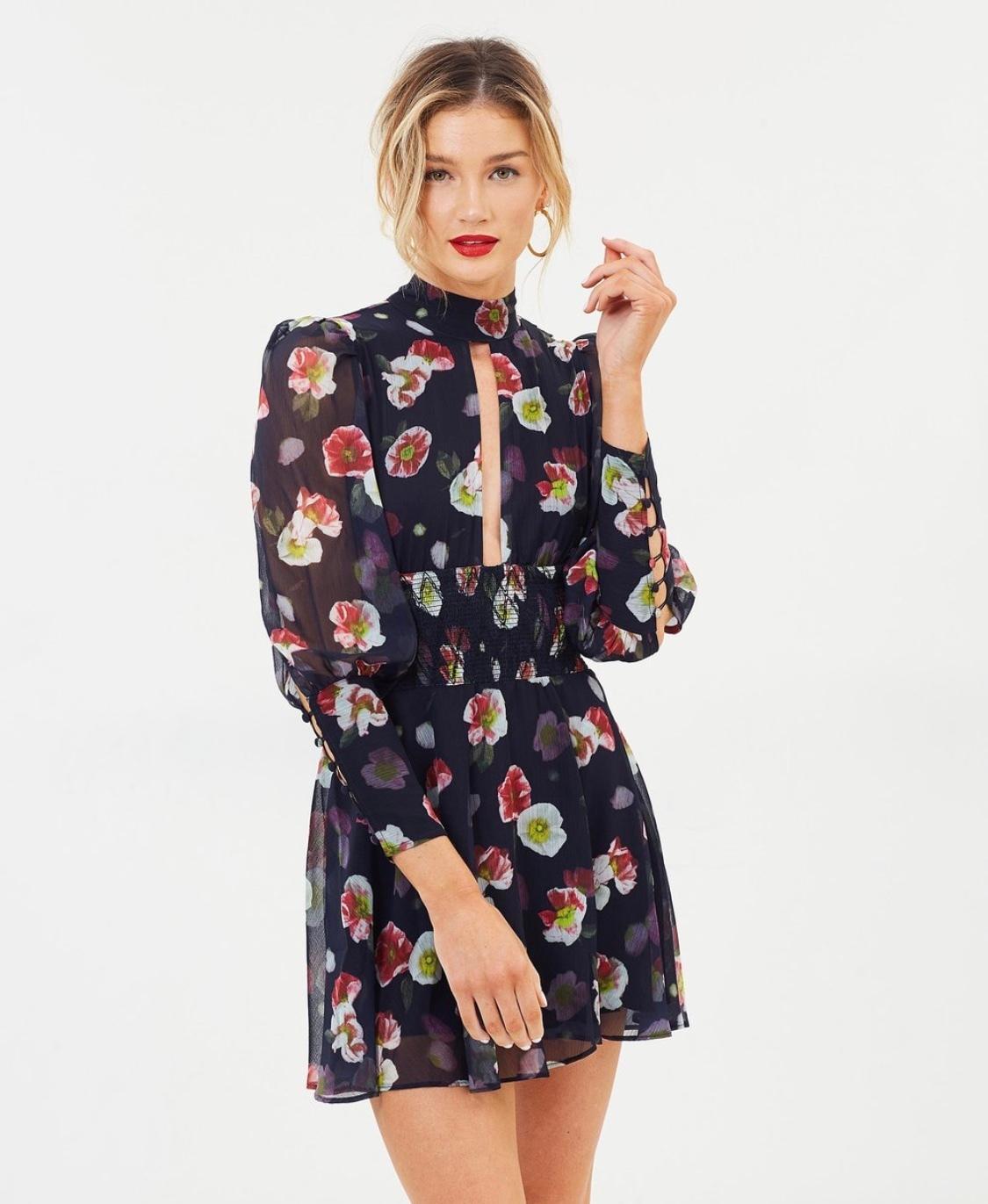 Misha Floral Mini Dress Black Size 8 photo 2