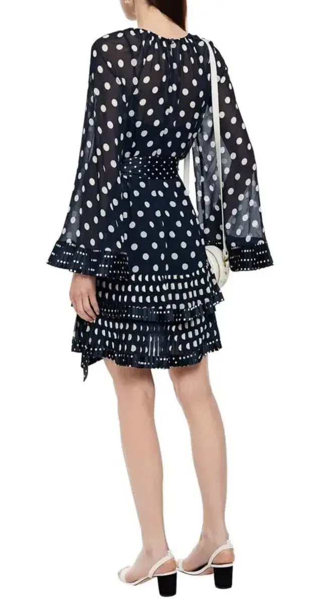 Zimmermann Tiered Belted Satin Dress Polka Blue Dot Size 2/ Au 12 photo 2