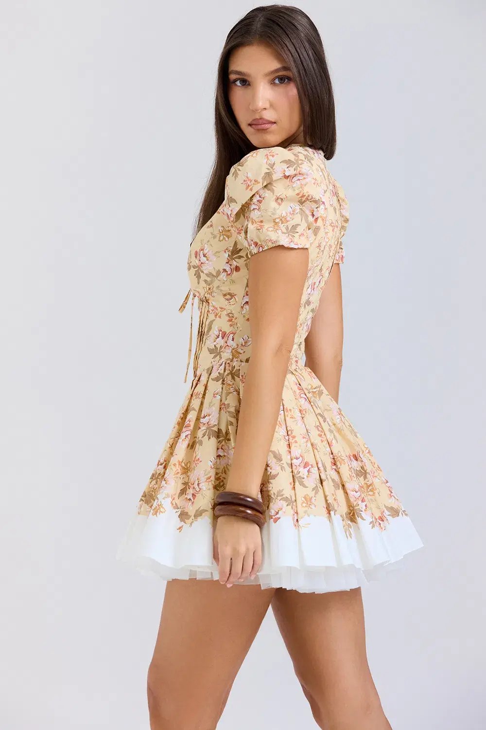 House of CB Imani Pleated Cotton Mini Dress Honeyflower Print Size XS / AU 6 photo 3