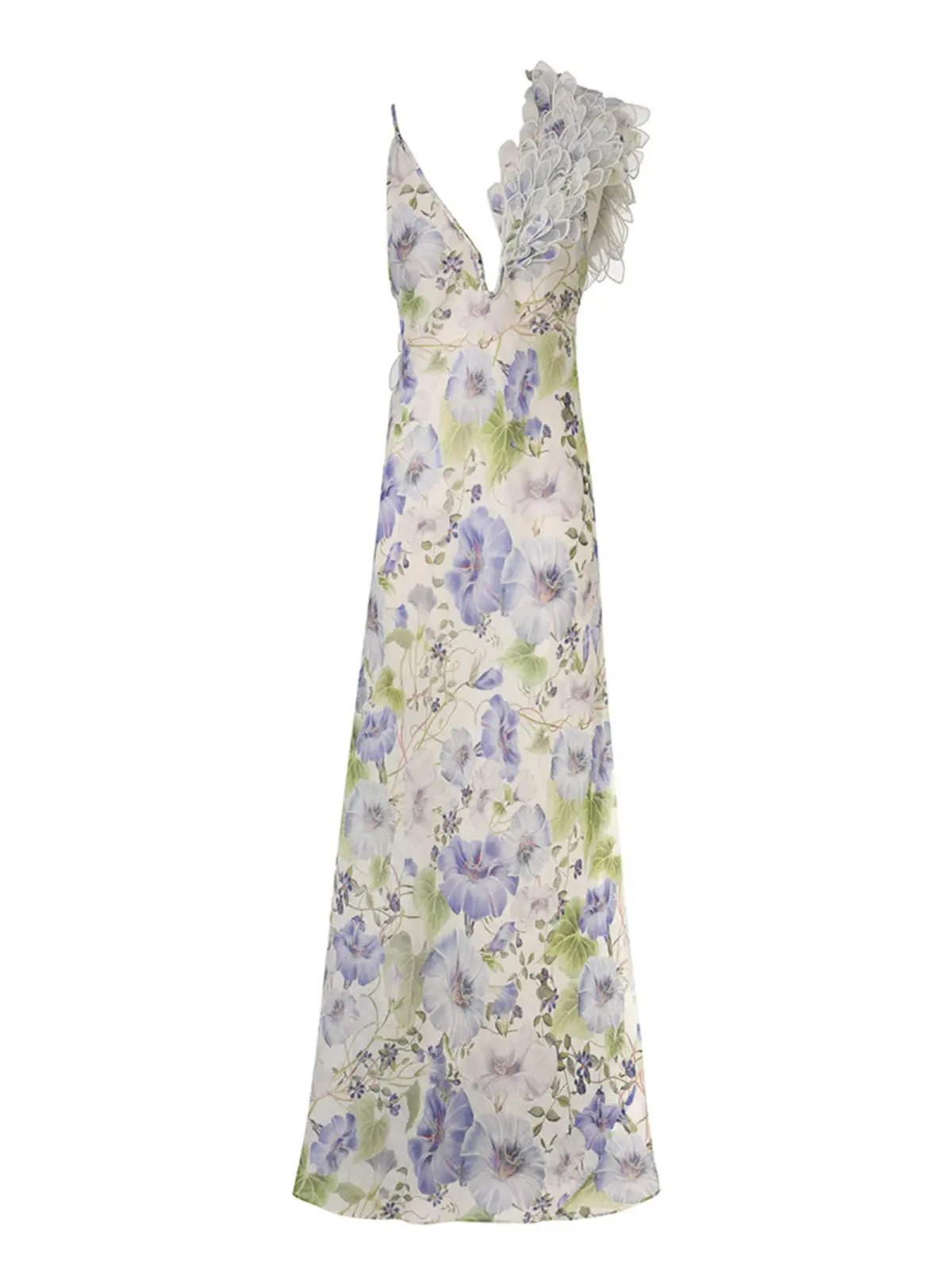 Zimmermann Natura Feather Slip Gown In Blue Floral Size 0 / AU 8 photo 5