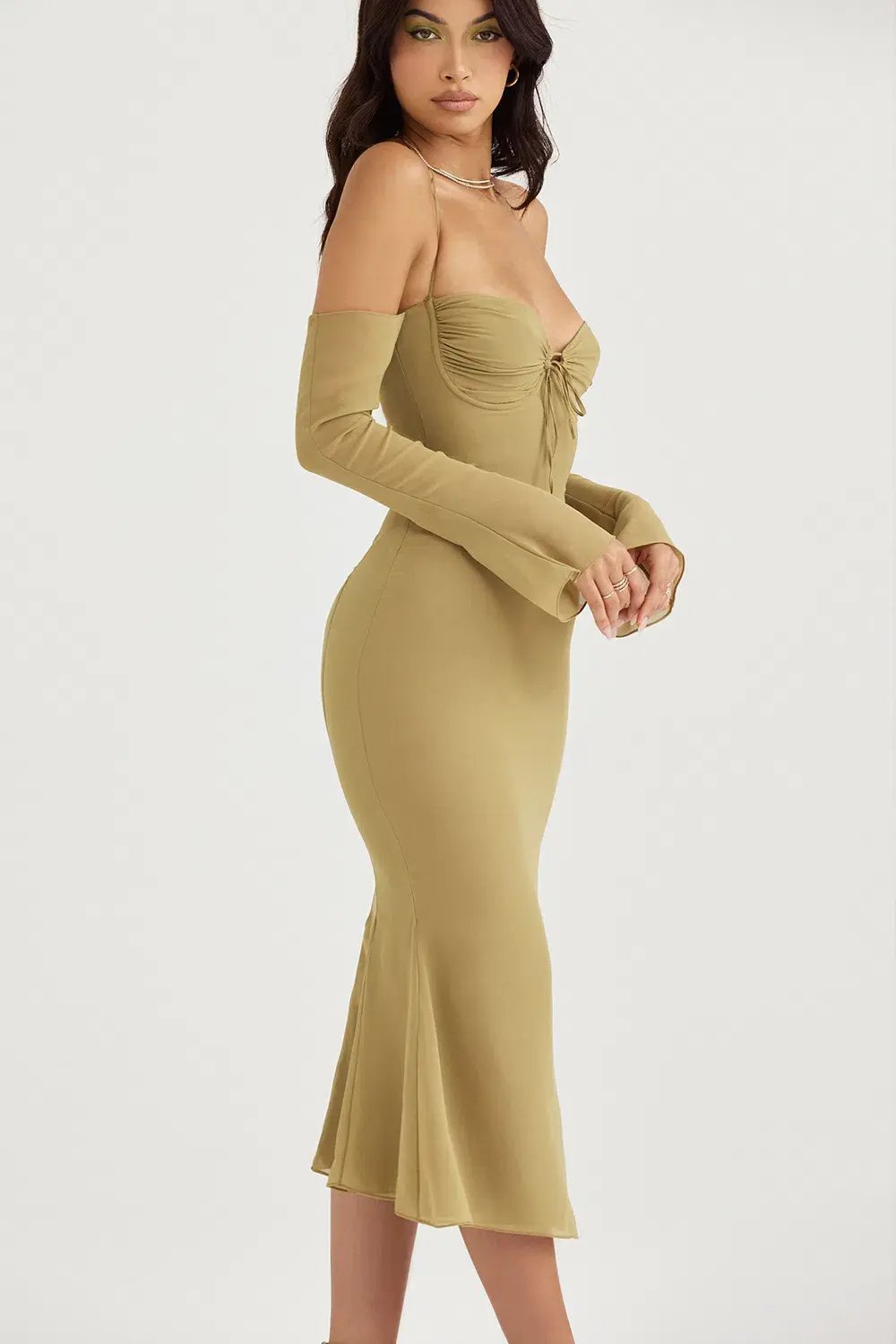 House of CB Naomi Halter Midi Dress Olive Size S / AU 8 photo 5