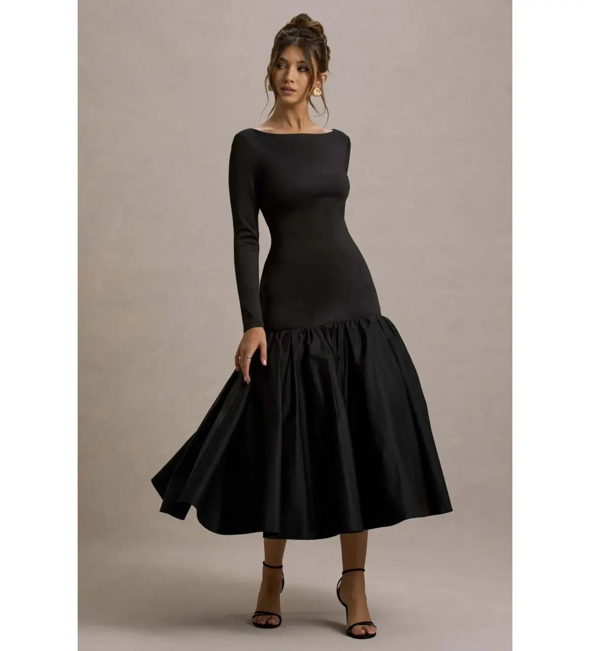 Club L London Perpetua Drop-Waist Midi Dress with Volume Skirt Black Size AU 10 photo 2