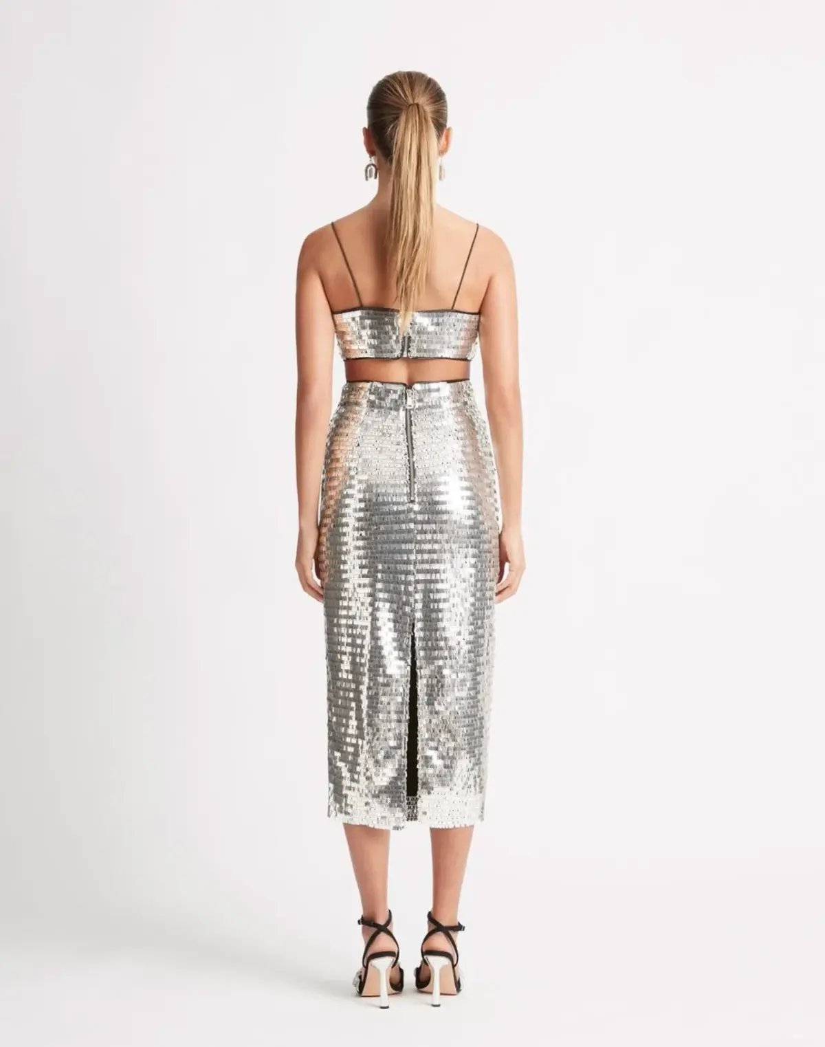 Sheike Walk of Fame Skirt & Top Set in Silver Sequin Size 8 photo 2