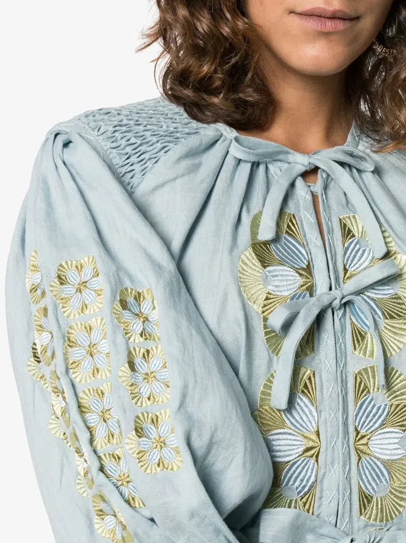 Innika Choo Sir Kulksware Blue Midi Smock Print Dress One Size photo 5