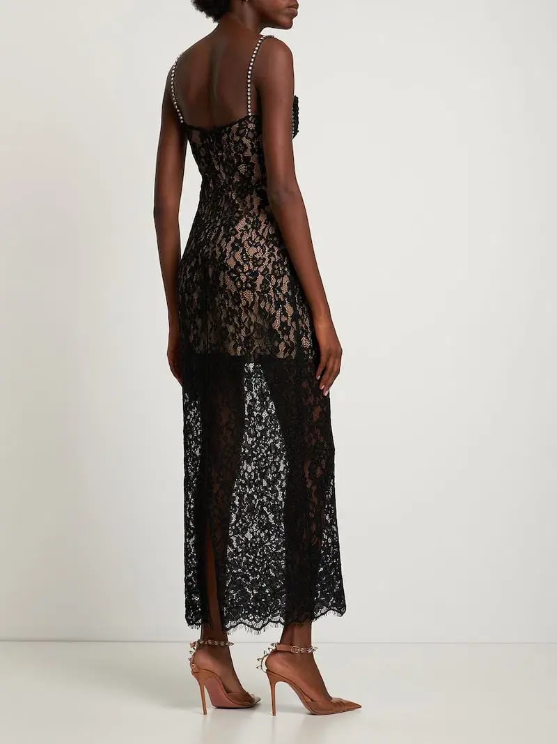 Self Portrait Lace Midi Dress Black Size 8 photo 2