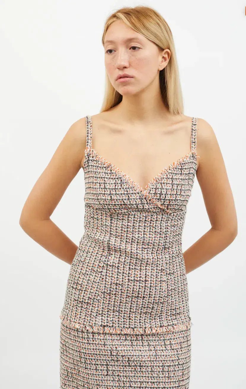 Chanel Tweed Frayed Edge Mini Dress Orange & Black Size M / AU 10 photo 2