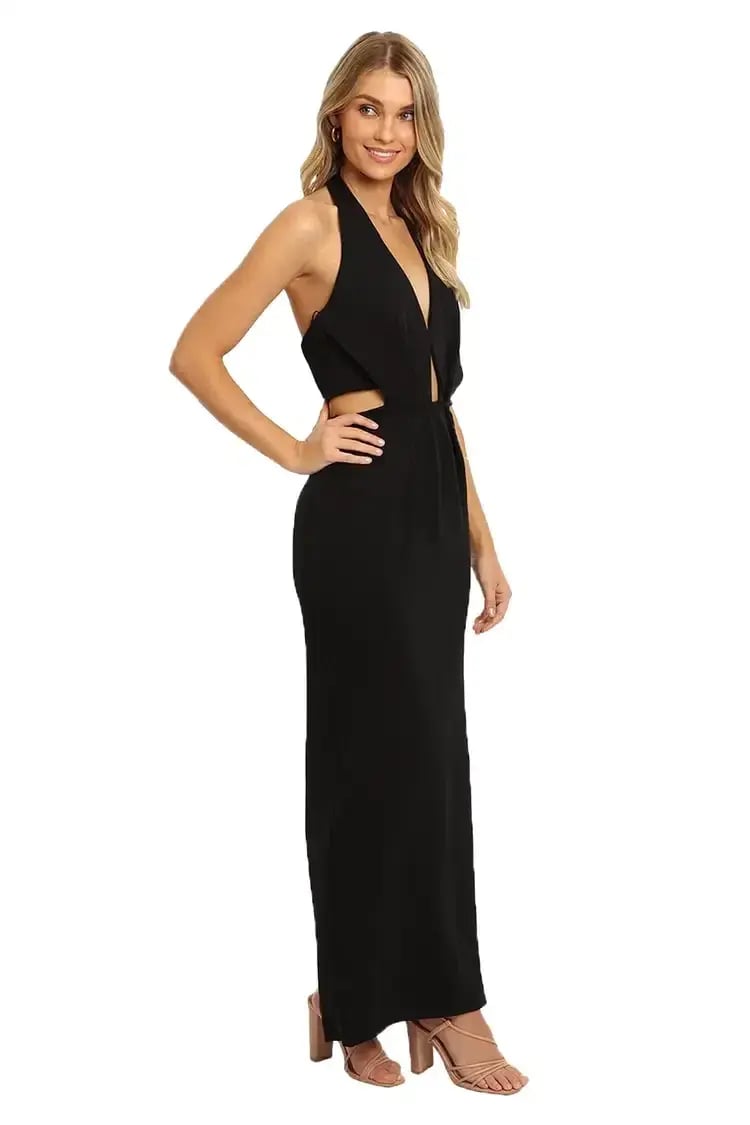 Nicholas Bandage Halter Plunge Gown in Black Size 10 photo 4
