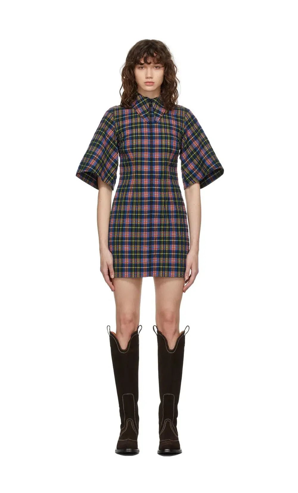Ganni Seersucker Check Dress Print Size 8 photo 2