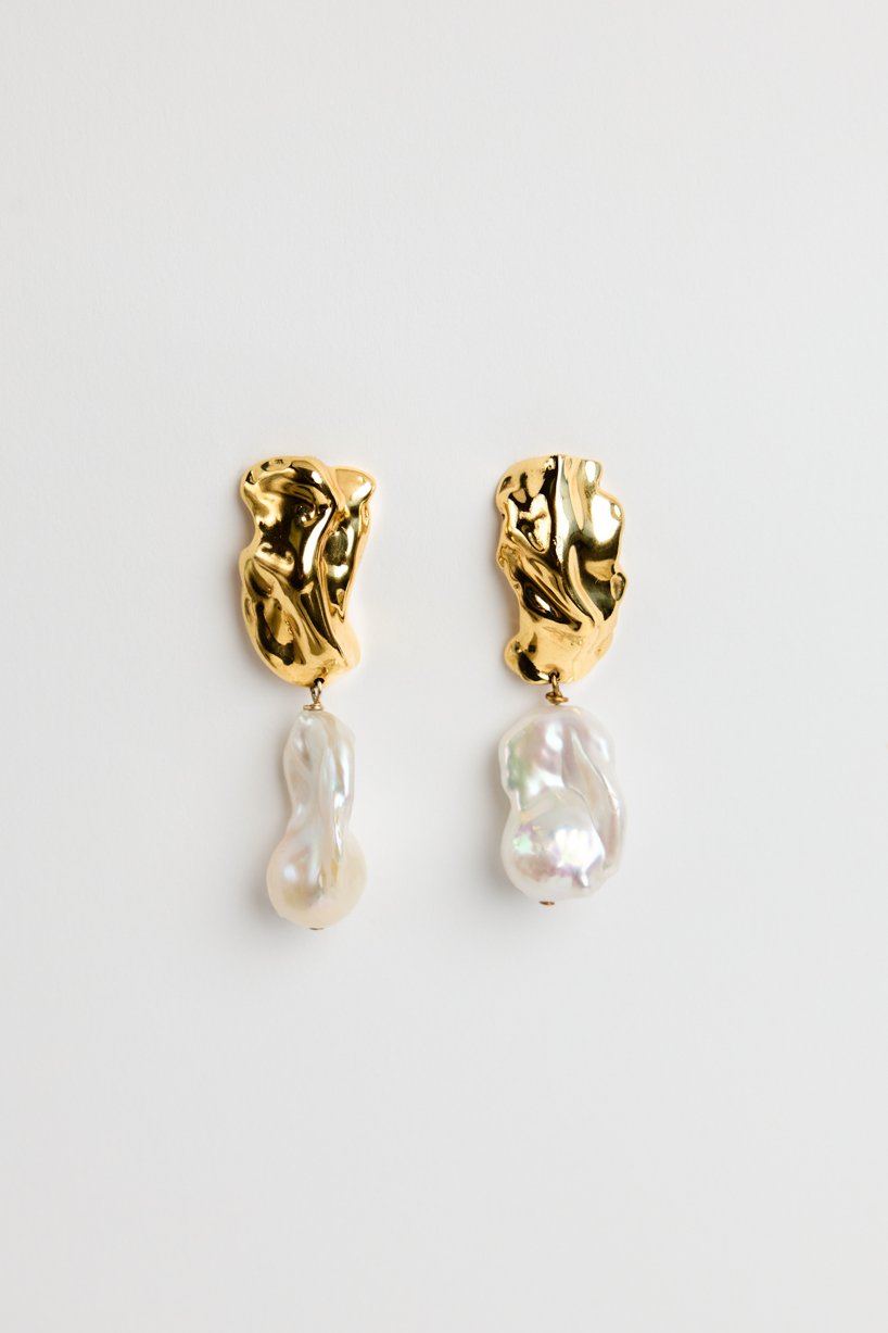 Sterling King Baroque Pearl Molten Earrings photo 3