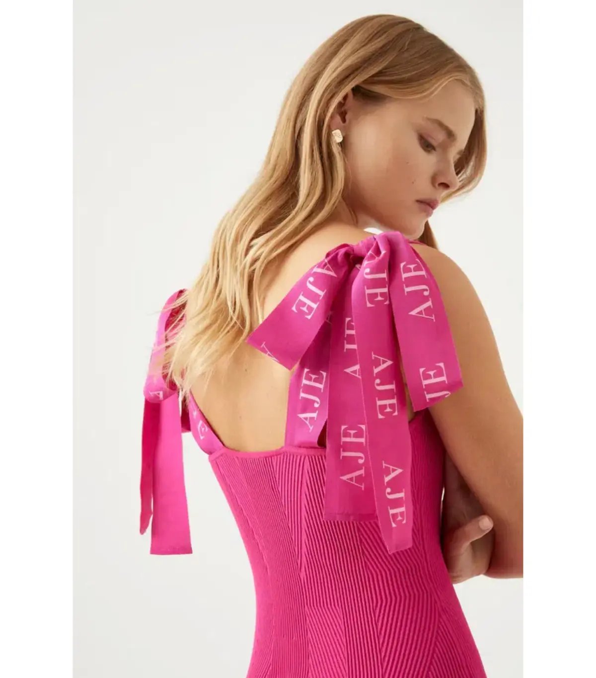 Aje Amber Knit Tie Shoulder Mini Dress in Fuchsia Size XXS/Au 4 photo 2