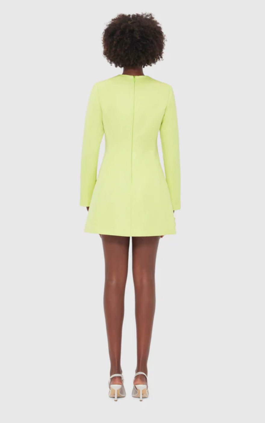 Leo Lin Aliza Long Sleeve Petal Mini Dress In Chartreuse photo 2
