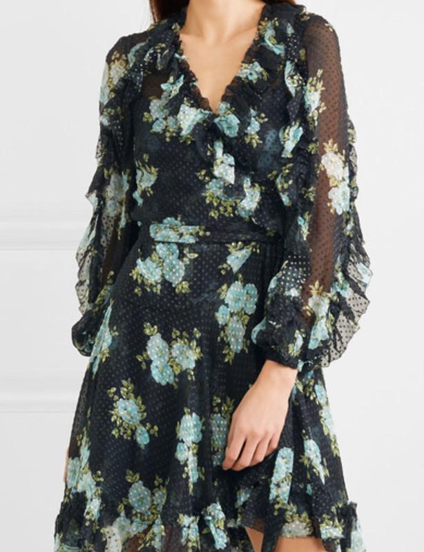 Zimmermann Whitewave Ruffle Wrap Dress Navy Poppy Floral Size 1 / AU 10 photo 3
