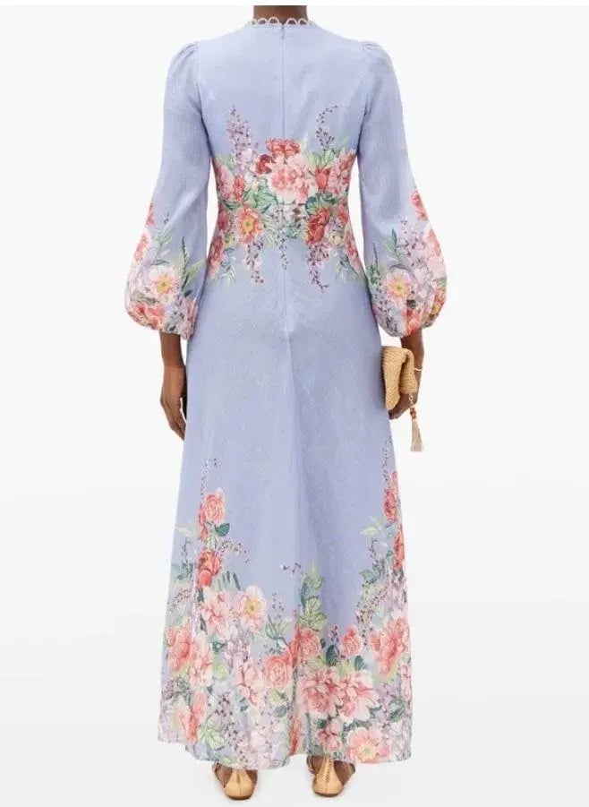 Zimmermann Beltitude Floral Long Dress Cornflower Blue Size 3/Au 14 photo 3