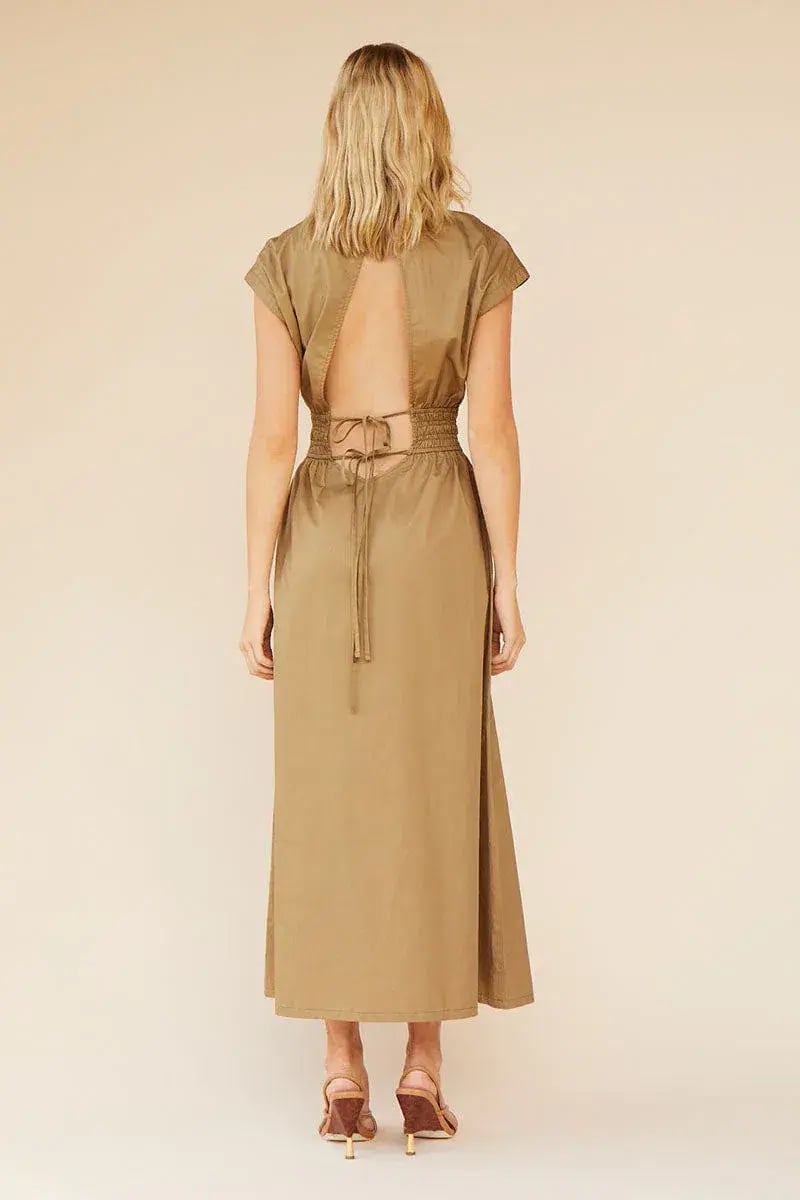 Suboo Rosanna Shirred Waist Long Dress Brown Size AU 8 photo 2