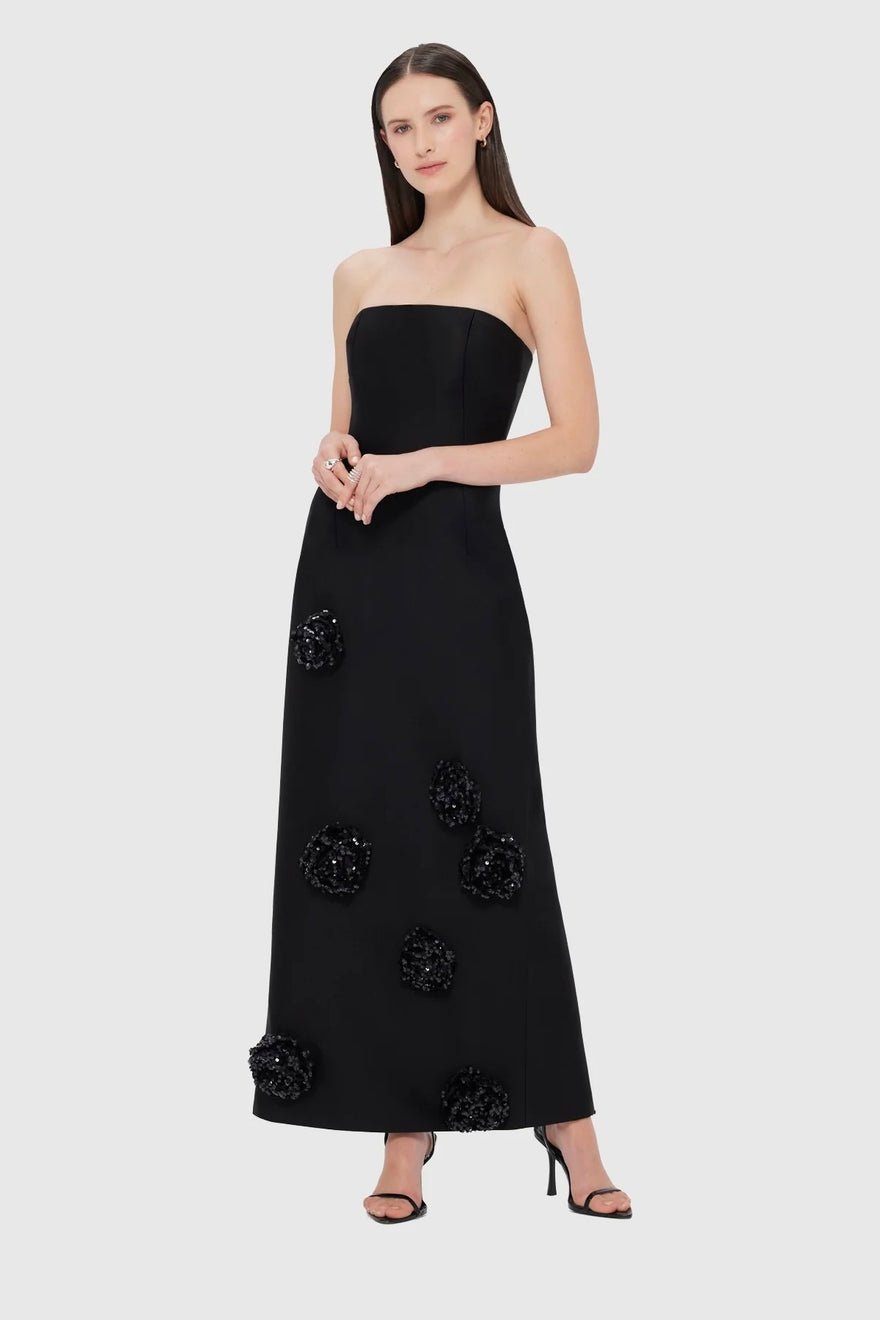 Leo Lin Rayna Embellished Wool Blend Bustier Maxi Dress - Ebony photo 4