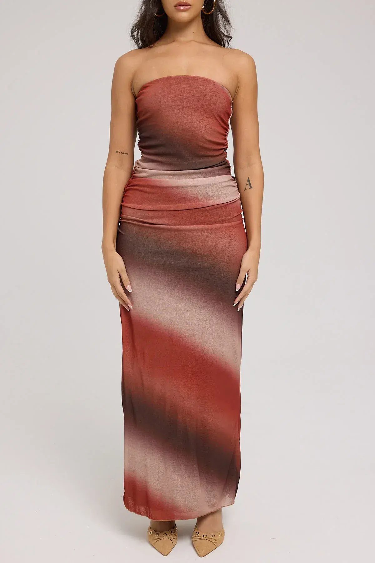 Perfect Stranger Superstition Mesh Maxi Dress Brown Print Size 8 photo 4