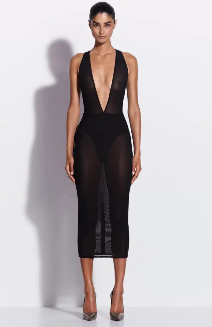 Alex Perry Halter Midi Dress in Stretch Mesh Black AU 10 photo 2