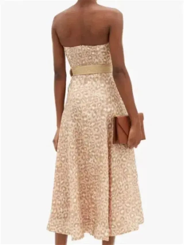 Zimmermann Carnaby Strapless Leopard Belted Linen Dress Size 0/Au 8 photo 2
