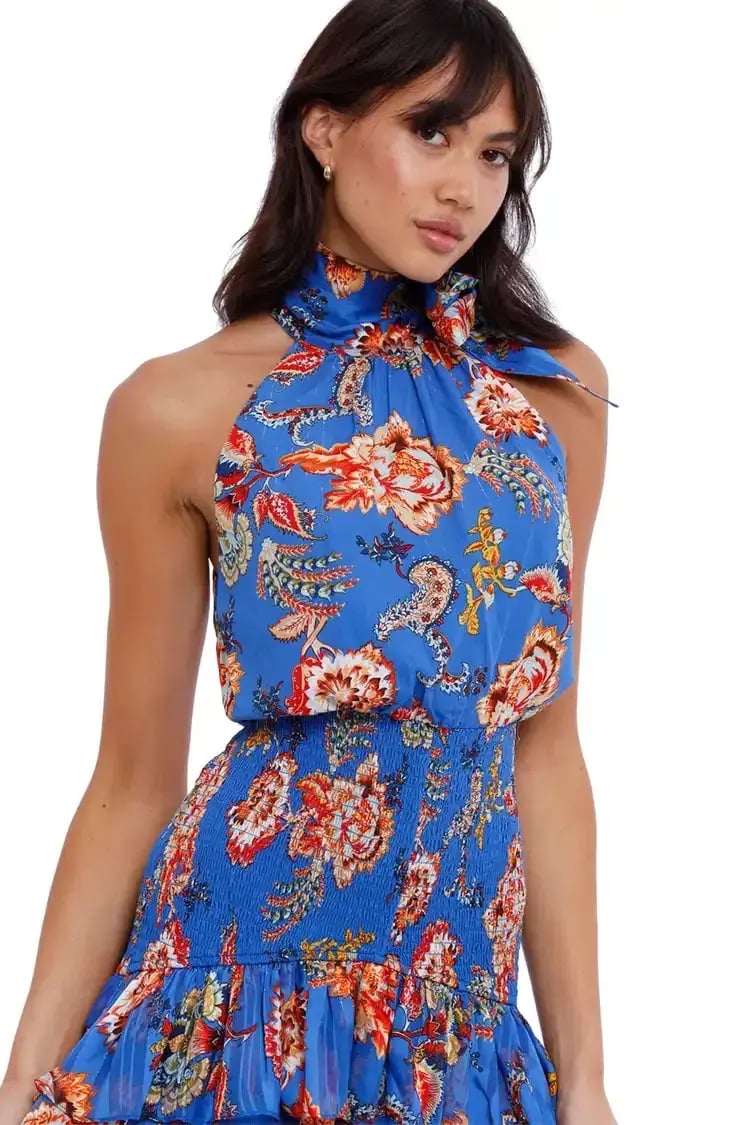 Elliatt Virago Dress Blue Multi Print Size 12 photo 4