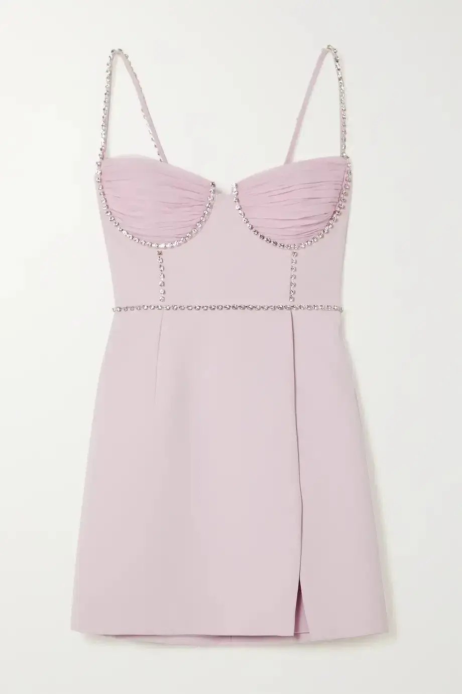 Self Portrait Crystal Embellished Crepe and Ruched Chiffon Mini Dress Pink Size 8 photo 3