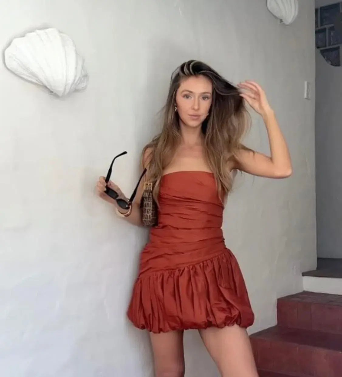 Shona Joy Celeste Strapless Bubble Mini Dress Rust Size 8 photo 4