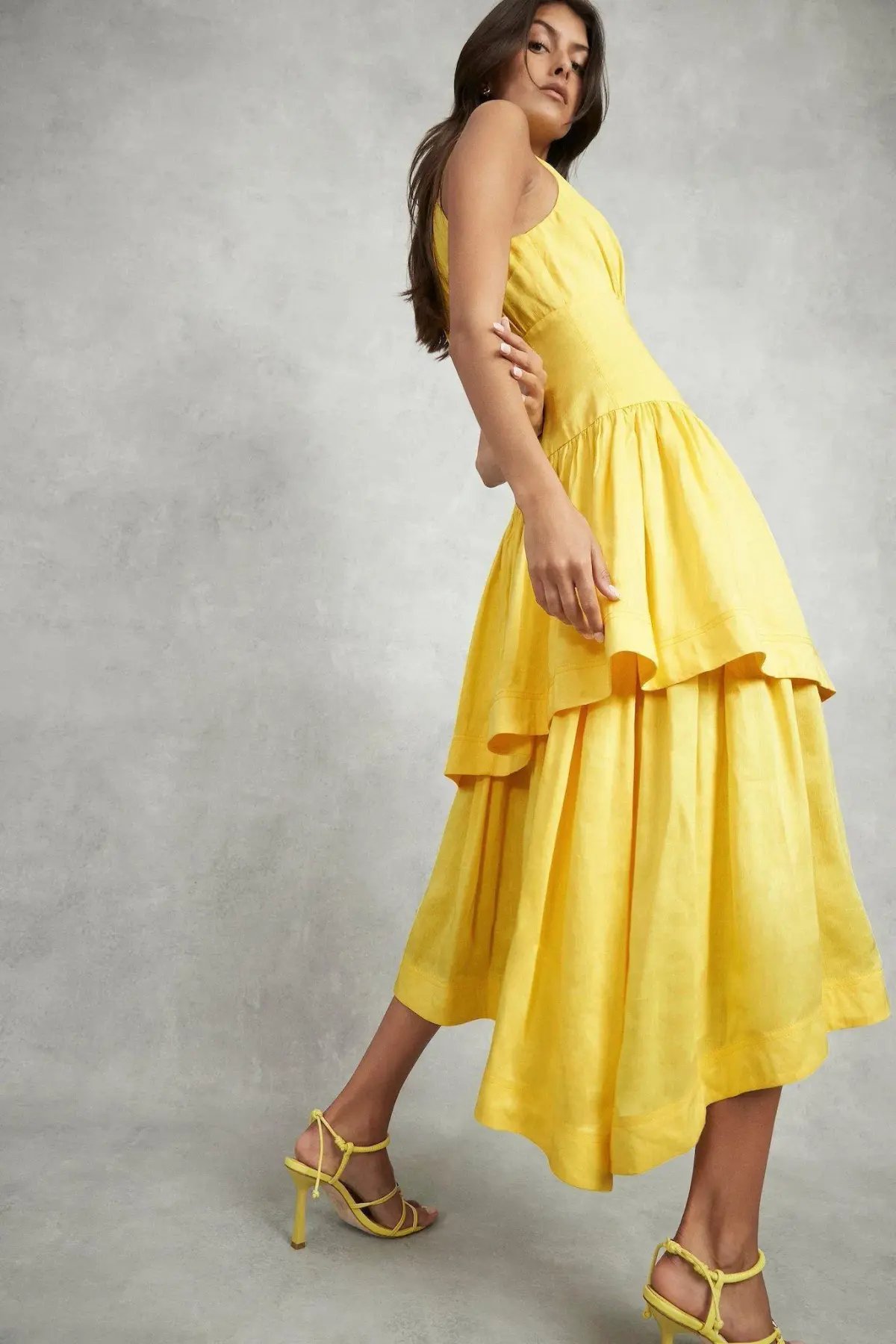 Aje Yellow Caliente Tiered Cut Out Dress Size 10 photo 3