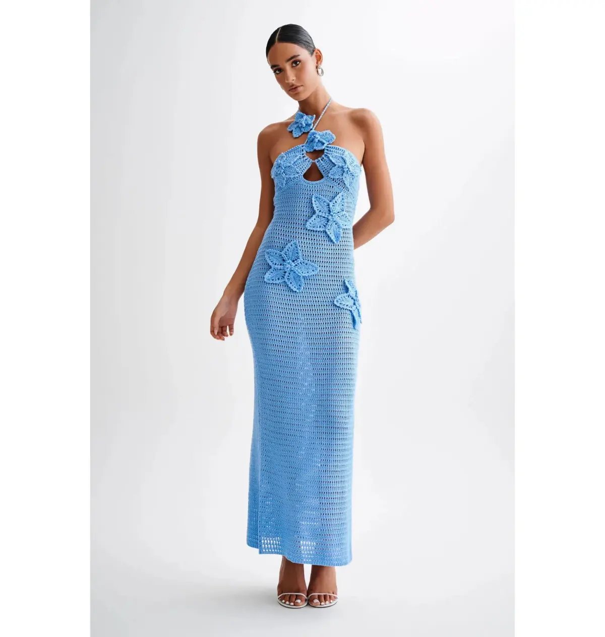 Meshki Floral Crochet Maxi Dress Cornflower Blue Size Small / AU 8 photo 4