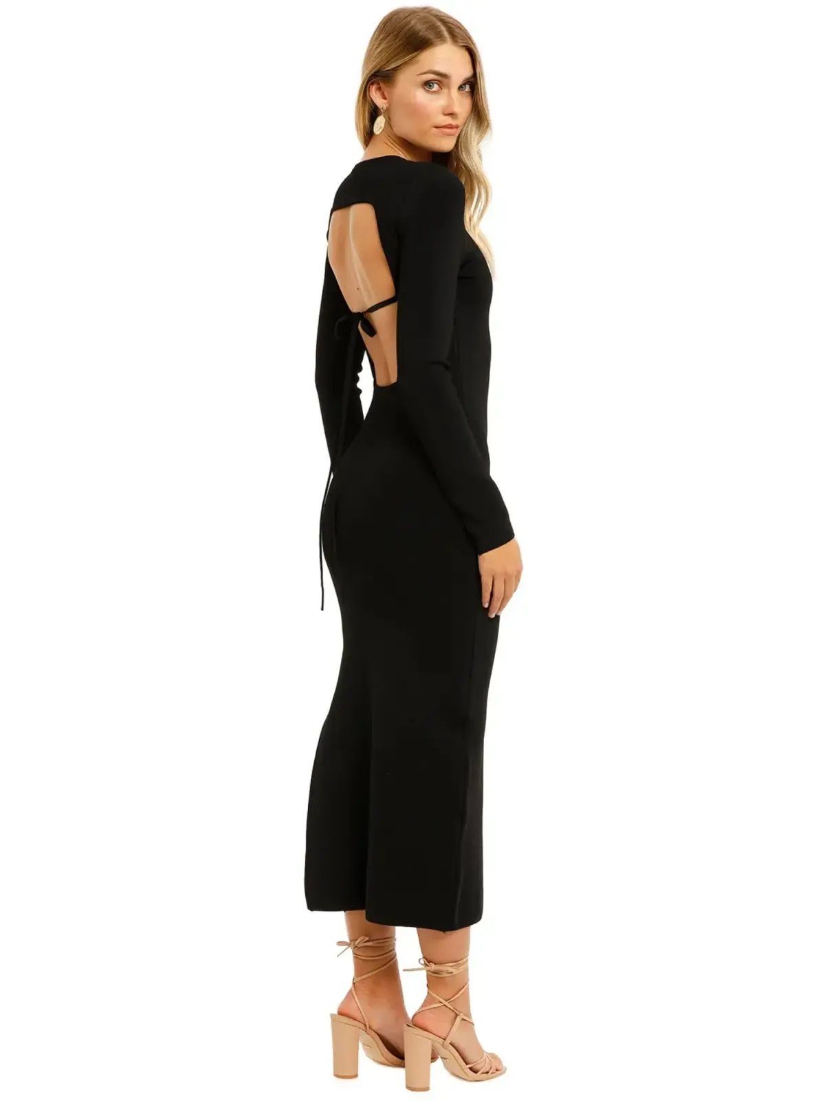 Shona Joy Long Sleeve Backless Midi Dress in Black Size AU 12 photo 3