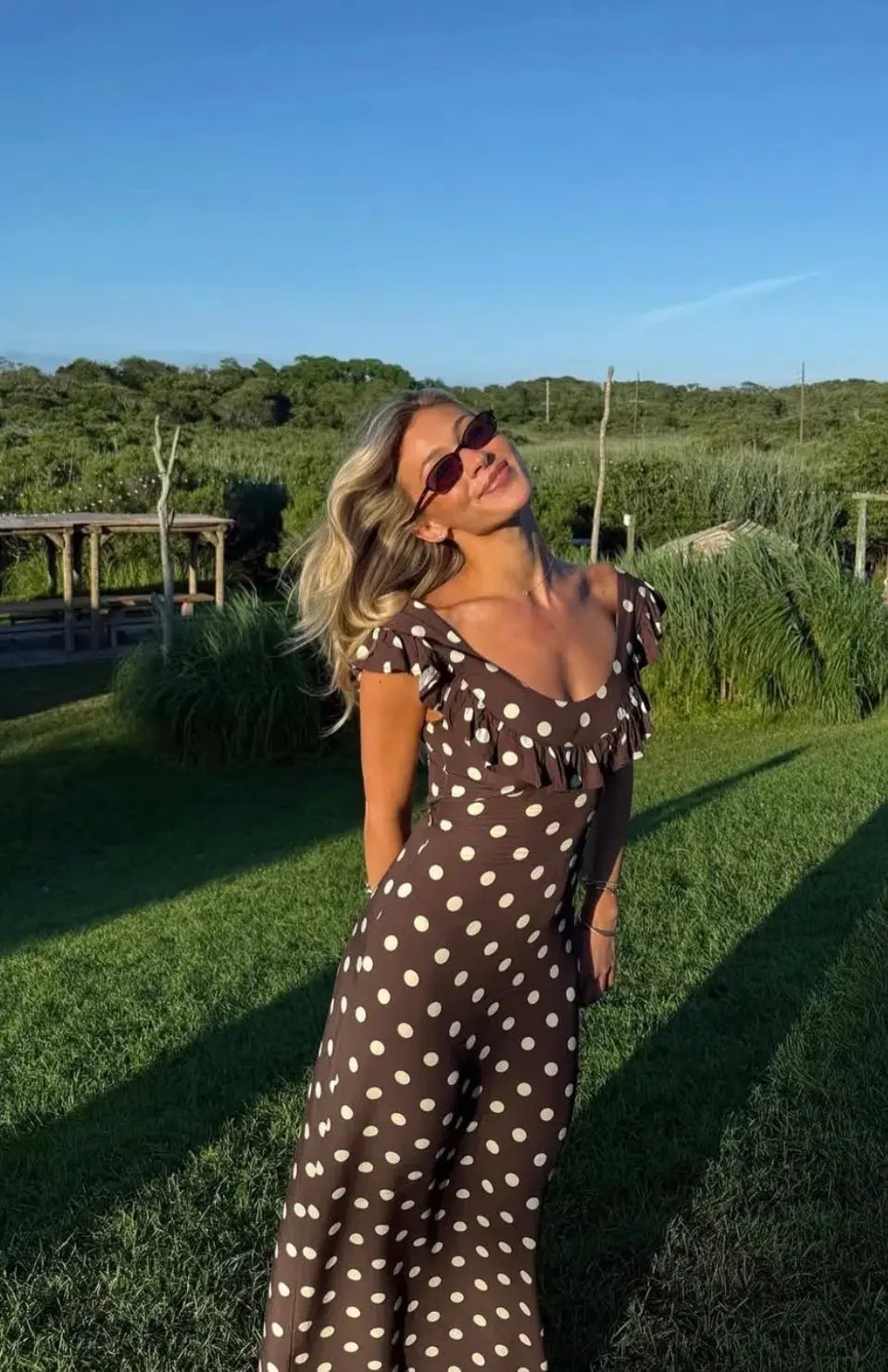 Design By Si Luna Dress Maxi Dress Brown Polka Size 8 photo 3