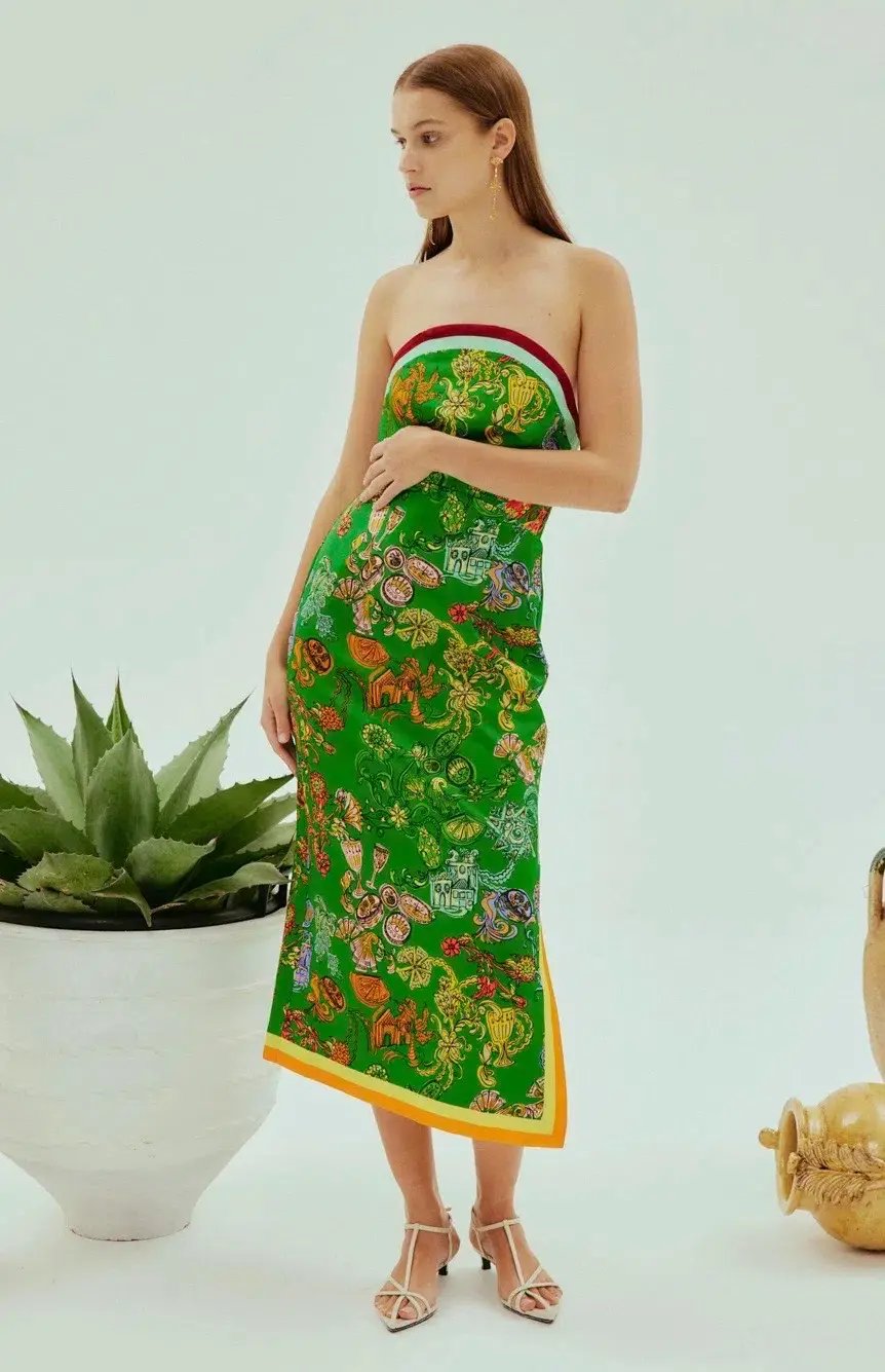 ALEMAIS FIESTA BODICE MIDI DRESS GREEN MULTI SIZE 8 photo 2