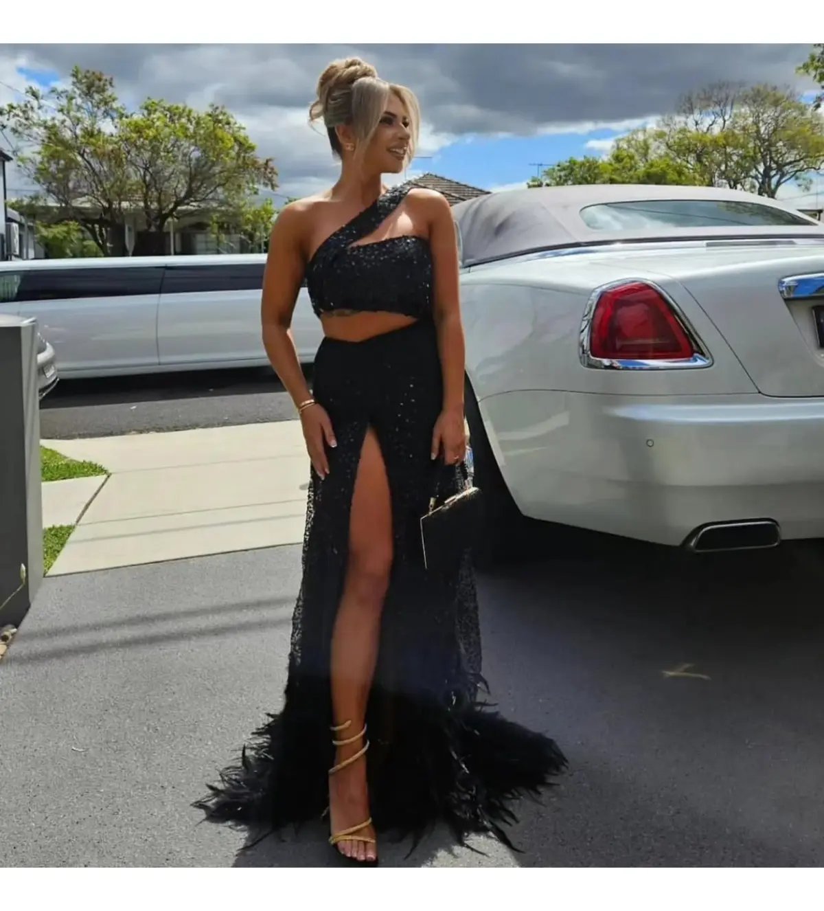 Alamour The Label Delphie Beaded Feather Gown in Black Size XXS / AU 4 photo 2
