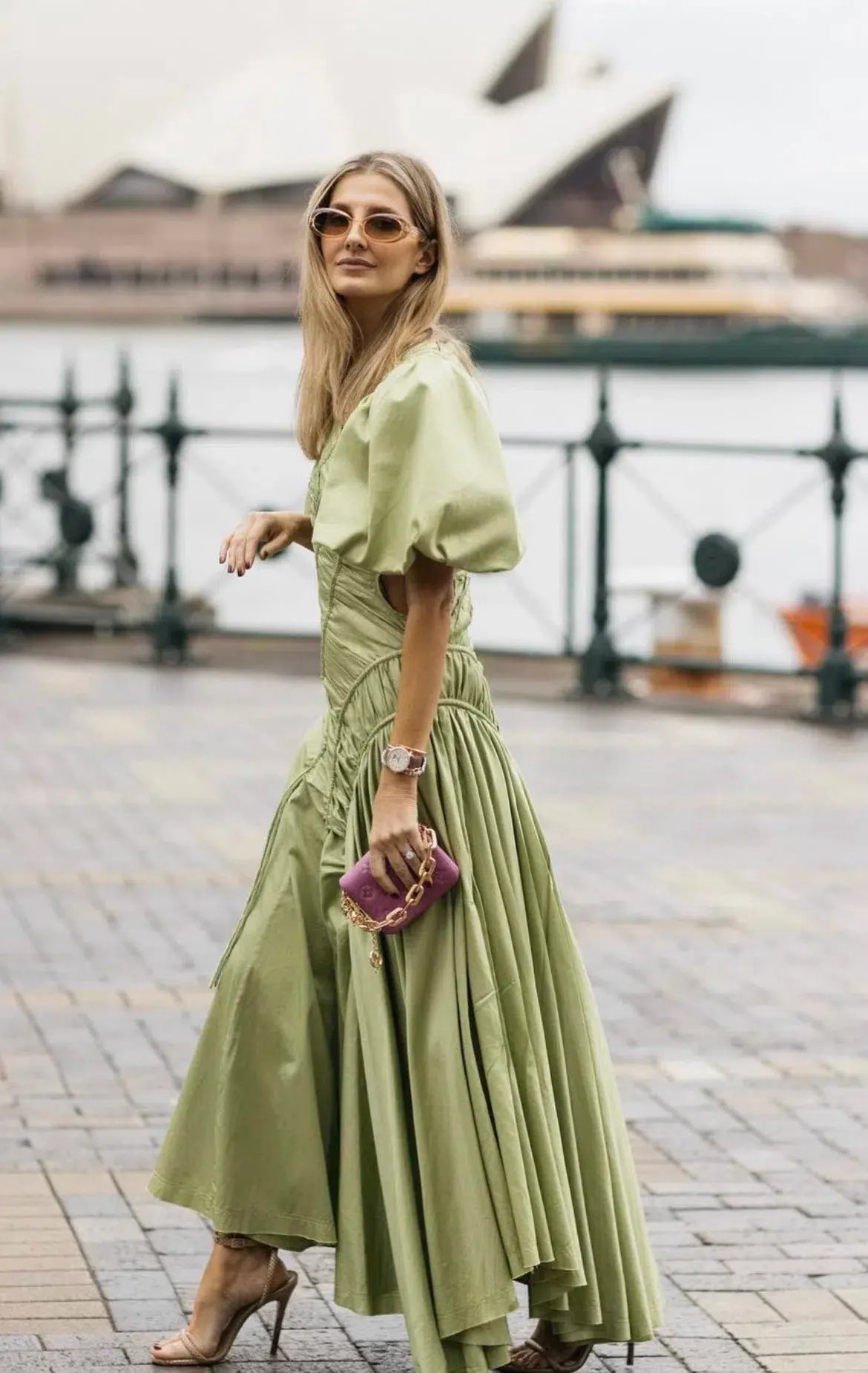 Aje Siren Drawstring Midi Dress Green Size 10 photo 4