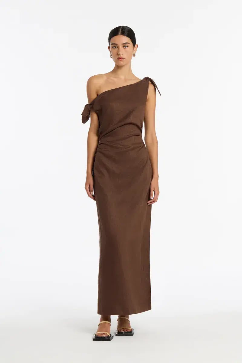 Sir the Label Bettina off Shoulder Dress in Chocolate Size AU 8 photo 3