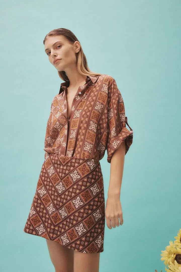 Alemais Carmella Shirt And Mini Skirt Set Brown/Print Size 8 photo 2