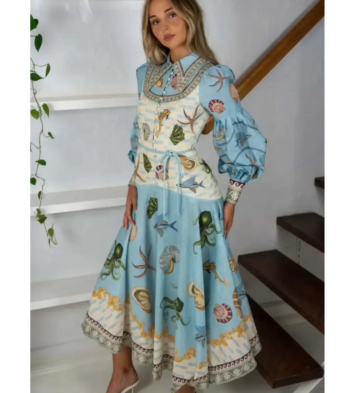 Alemais Bath House Shirt Midi Dress Print Size 16 photo 3