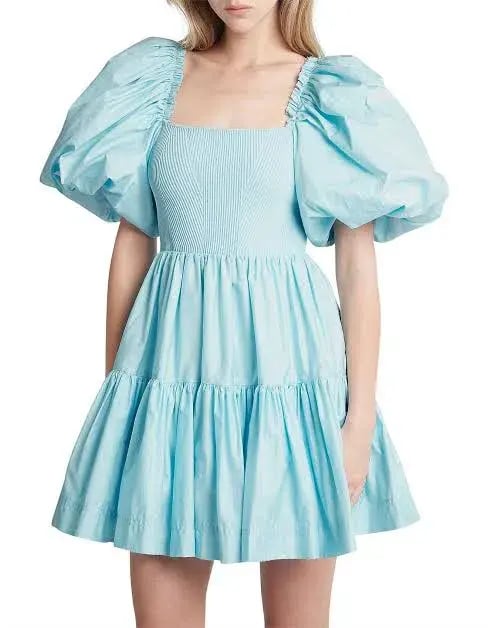 Aje Casa Puff Sleeve Mini Knit Dress Ice Blue Size 12 photo 2