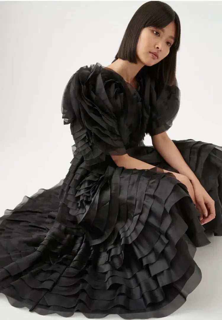 Aje Amour Ruffle Midi Dress Black Size 8 photo 5