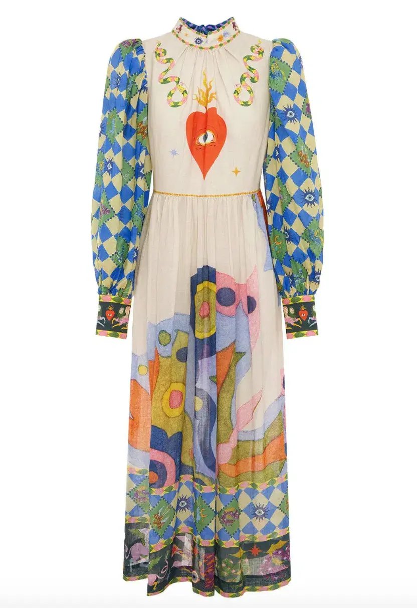 Alemais Lou Balloon Sleeve Midi Dress Multi Size AU 10 photo 5