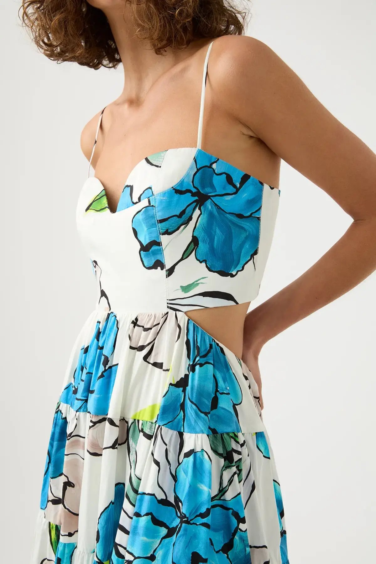 Aje Botanical Tiered Maxi Dress Cool Camelia Blue White Floral Size AU 10 photo 5