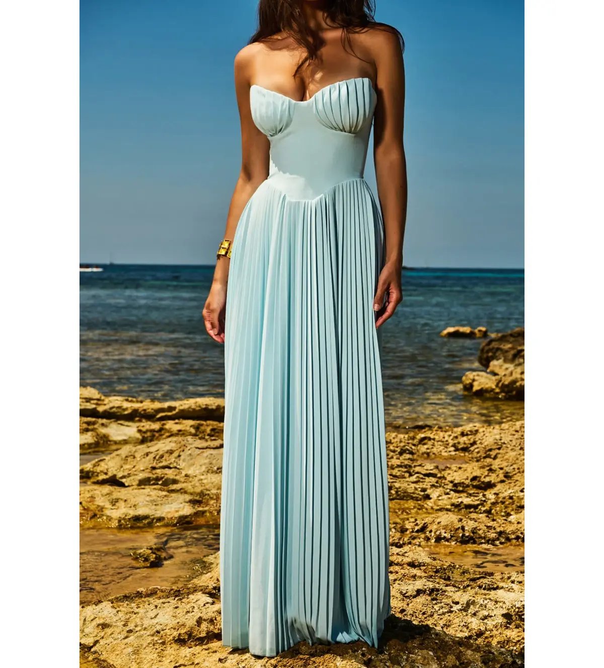 House of CB Marcella Pleated Maxi Dress Ocean Blue Size 8 photo 4