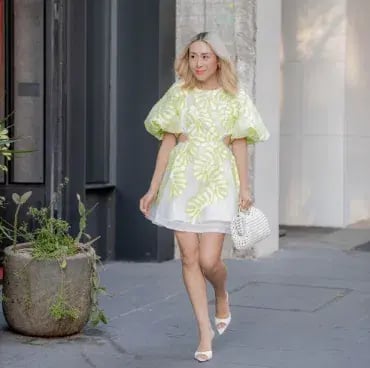 Aje Botanical Applique Mini Dress Ivory/Citrus Yellow Size 12 / L photo 4