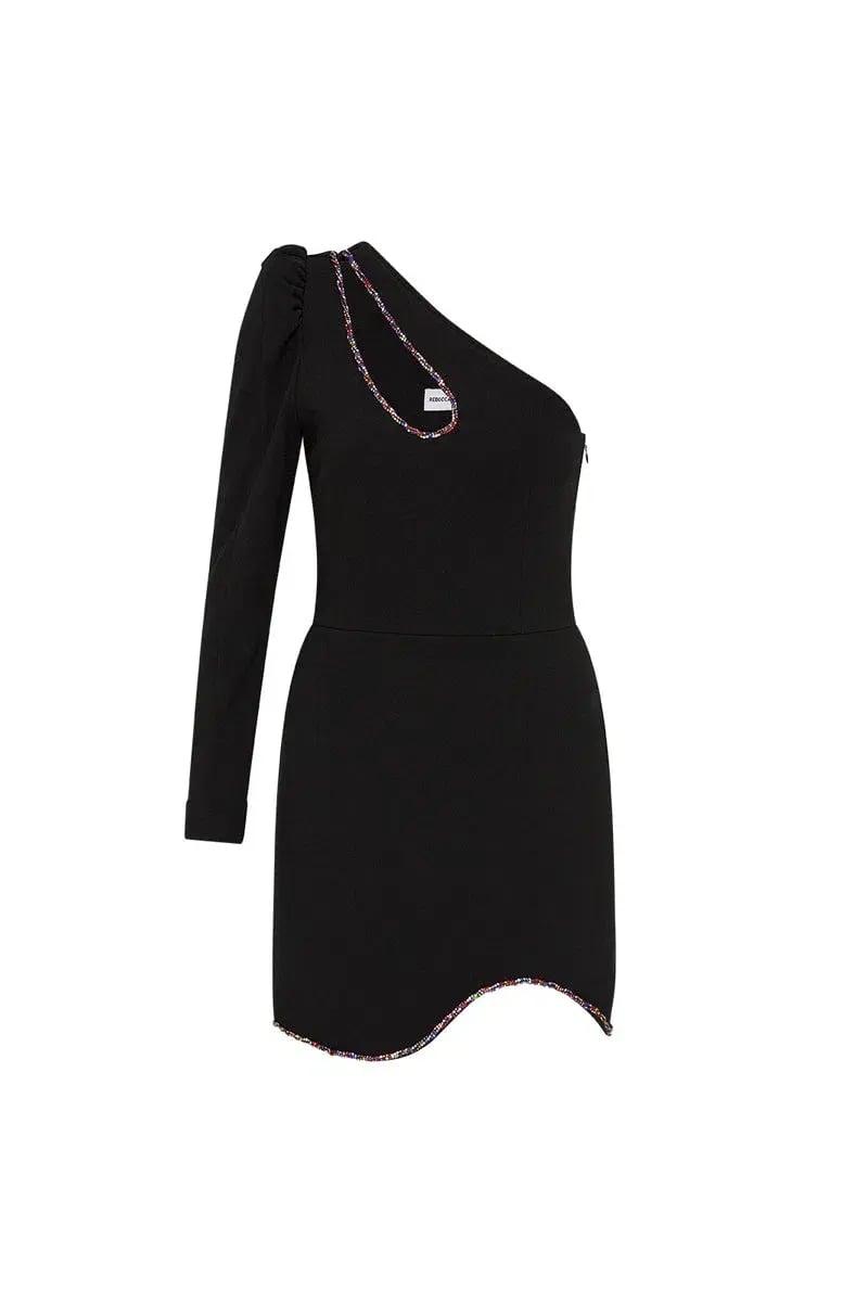 Rebecca Vallance Victoria One Sleeve Mini Dress Black Size 10 photo 6