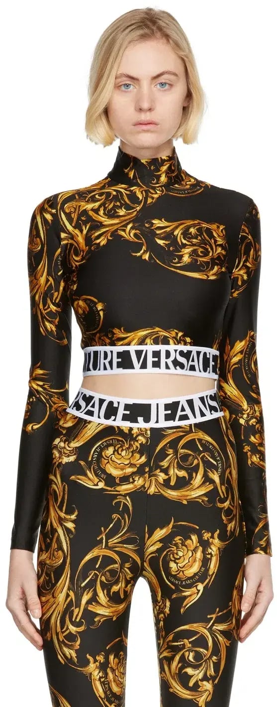 Versace Garland Crop Top and Leggings Set Black/Print Size 8 photo 4