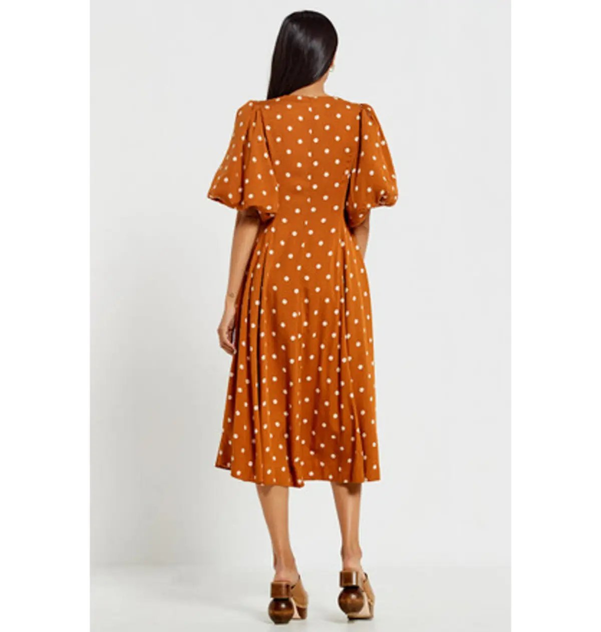 Bohemian Traders Panel Fit And Flared Midi Dress In Brown Dot Size AU 20 photo 3