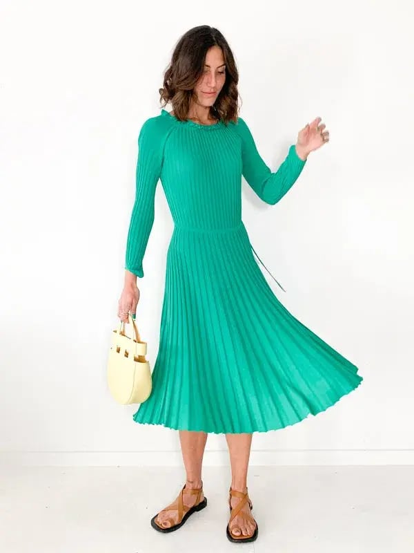 Scanlan Theodore Pleated Rib Cold Shoulder Dress in Emerald Green Size XS/ AU 6 photo 2