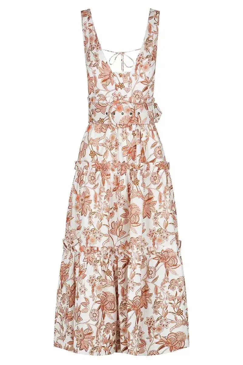 Shona Joy Carolina Linen Tiered Midi Dress Print Size 8 photo 5