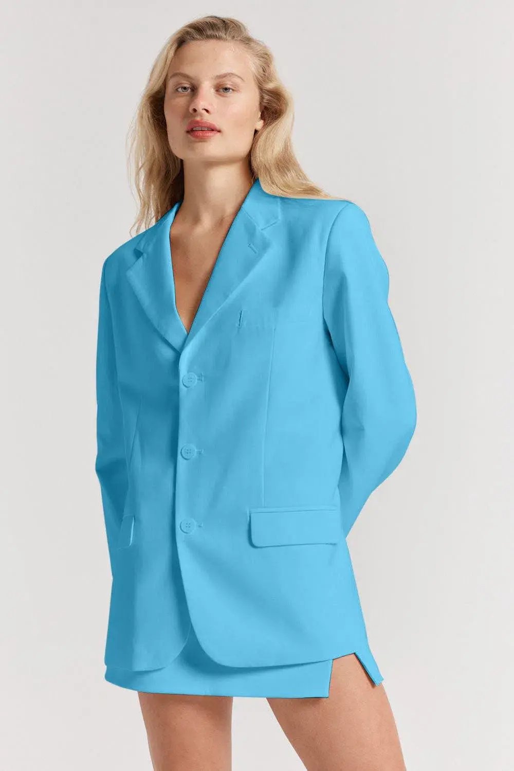 Henne Normie Blazer Jacket, Delfina Mini Skirt & Caterina Top 3 Piece Set Set Blue Size 8 photo 2